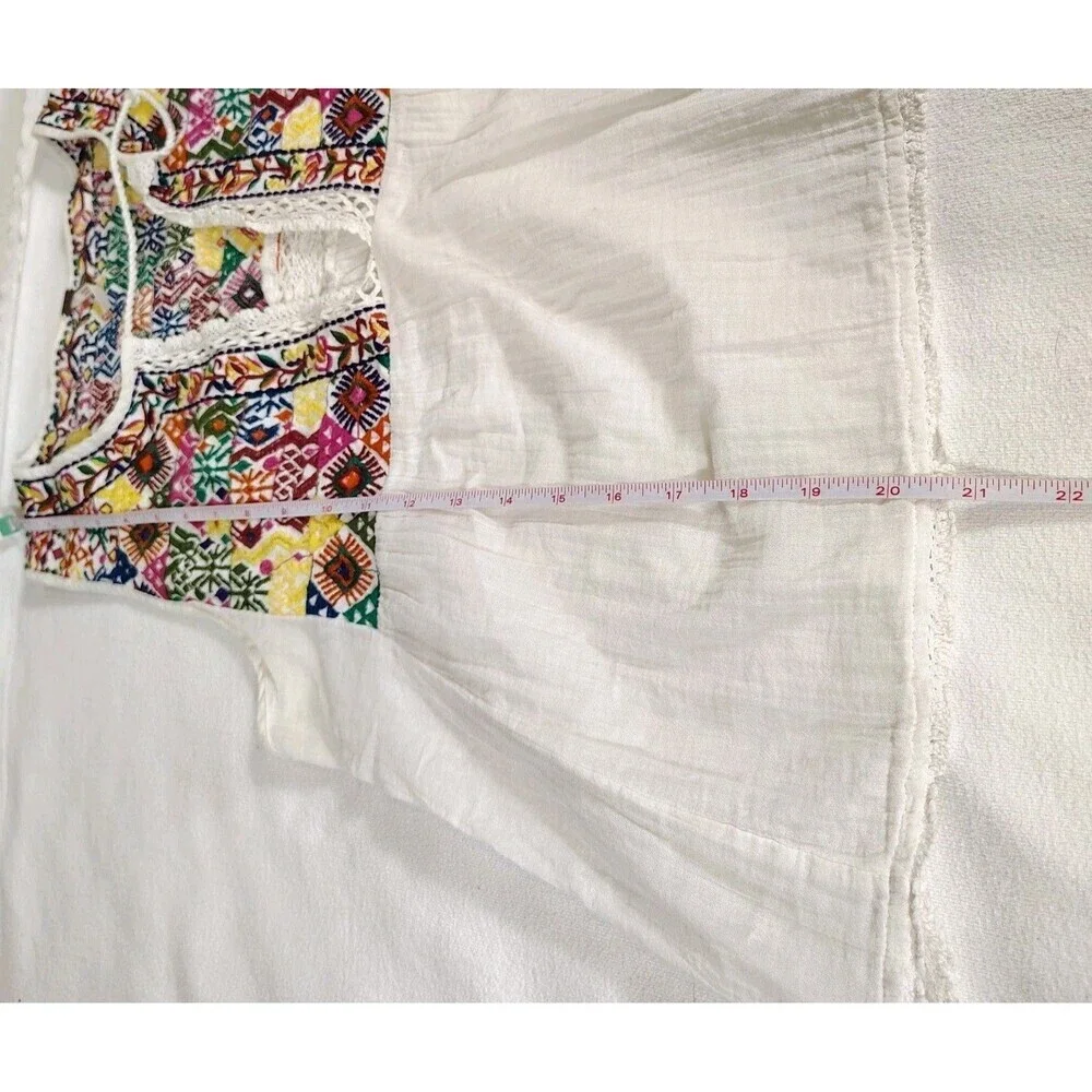 Free People Boho Embroidered Peasant Tank Top Size M Cream Festival